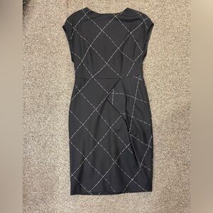 Escada Black Midi Dress with White Grid Pattern